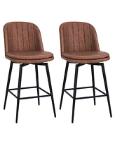 Slickblue 27 Inch Swivel Bar Stool Set of 2 Counter Height Chair with Padded Seat-Black and Brown