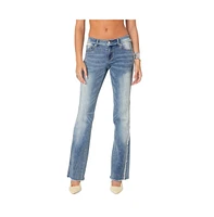 Edikted Women's Frayed Seam washed flare jeans - Blue