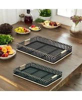 Slickblue Woven Wicker Trays With Rattan Handle Accent (Set of 2)