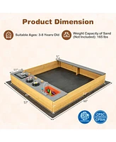 Slickblue Wooden Sandbox Kids Sand Pit with Kitchen Playset Accessories for 3-8 Years Old