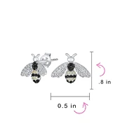 Bling Jewelry Estate Art Deco Style Garden 3D Insect Micro pave Black White Cubic Zirconia Queen Bumble Bee Stud Earrings Sterling Silver