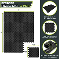 ProsourceFit Checkered Puzzle Exercise Mat 12 x 12 1/2-in, Black, 12 Sq Ft - 12 Tiles