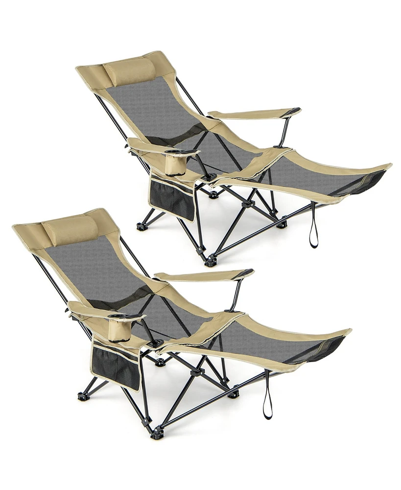 Gymax Camping Lounge Chair Adjustable Reclining Lounge Chair w/ Removable Footrest Khaki