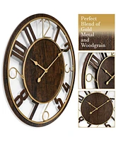 Sorbus 24" Modern Wooden Wall Clock - Sleek Design, Analog Display