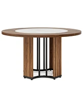 Tribesigns 47" Round Dining Table, Traditional Dining Room Table for 4, Wood Circle Kitchen Table Small Dinner Table with Metal Base for Dining Room,