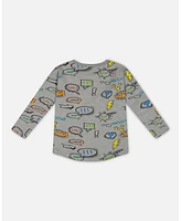 Deux par Big Boys Long Sleeve Printed T-Shirt Gray Mix