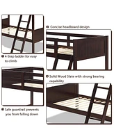 Sugift Wooden Twin Over Twin Bunk Bed Frames with Ladder and Safety Rail
