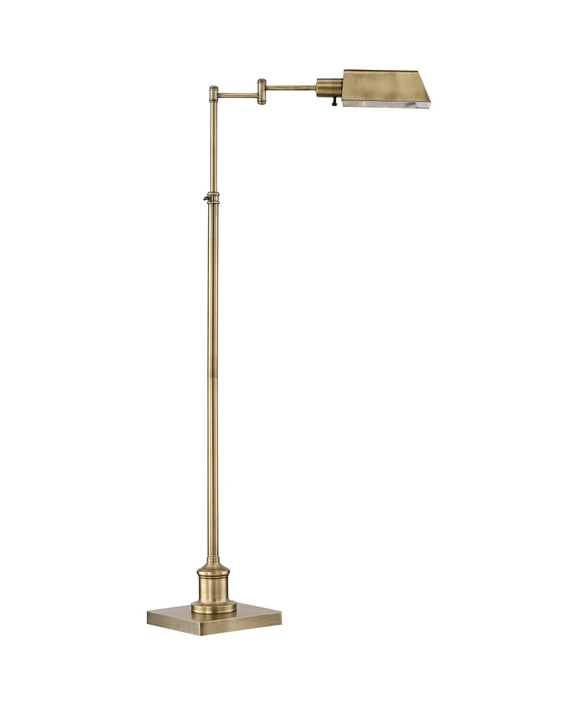 Regency Hill Jenson Traditional Metal Adjustable Pharmacy Floor Lamp Swing Arm 54" Tall Aged Brass Metal Shade Standing Pole Light for Living Room Rea