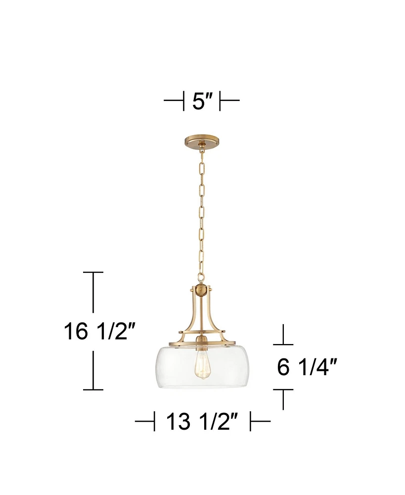 Franklin Iron Works Charleston Brass Hanging Pendant Lighting 13 1/2" Wide Modern Industrial Led Clear Glass Shade Fixture for Dining Room Living Hous