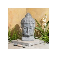 John Timberland Meditating Buddha Head Statue Sculpture Zen Asian Japanese Garden Decor Outdoor Front Porch Patio Yard Outside Home Balcony Gray Weath