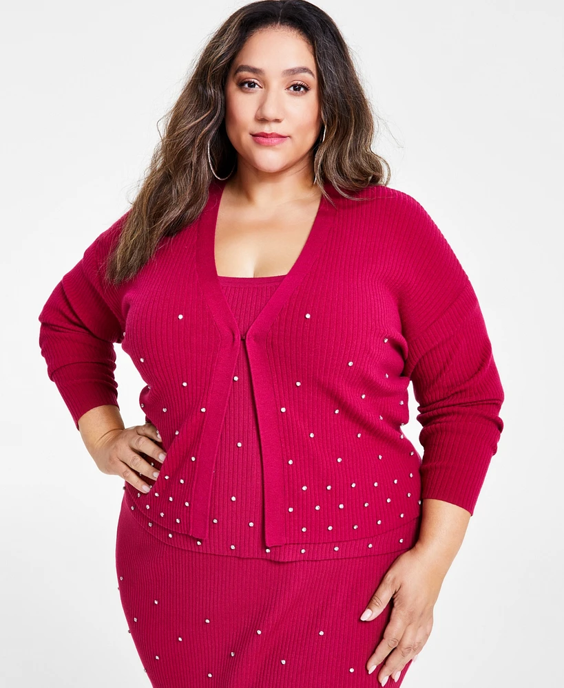 Nina Parker Trendy Plus Embellished Rib-Knit Cardigan