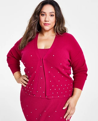 Nina Parker Trendy Plus Embellished Rib-Knit Cardigan