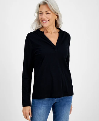 Style & Co Women's Cotton Long Sleeve Ruffled Top, Created for Macy's