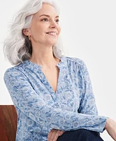 Style & Co Women's Cotton Long Sleeve Ruffled Top, Created for Macy's