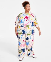 Nina Parker Trendy Plus Size High-Rise Cargo Pocket Printed French Terry Sweatpants