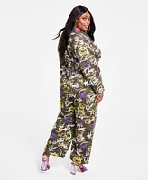 Nina Parker Trendy Plus Cotton Twill Camouflage Jumpsuit