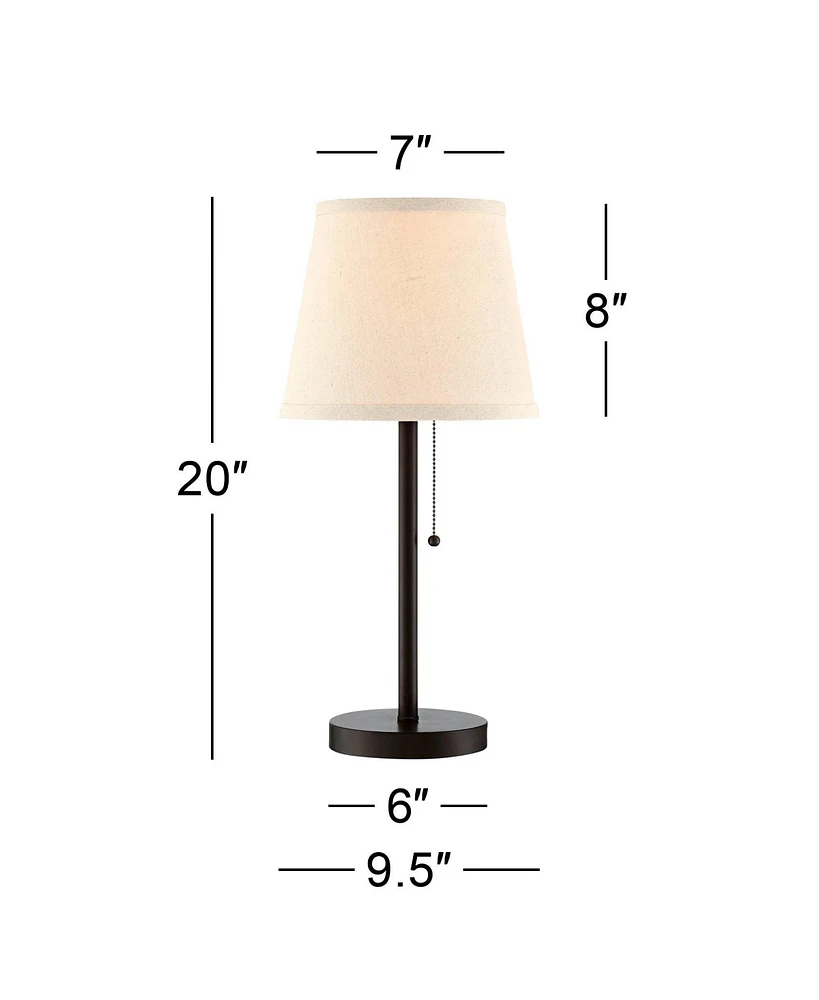 360 Lighting Flesner Modern Desk Table Lamp with Hotel Style Usb and Ac Power Outlet in Base 20" High Bronze Metal Oatmeal Drum Shade for Living Room
