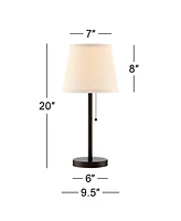 360 Lighting Flesner Modern Desk Table Lamp with Hotel Style Usb and Ac Power Outlet in Base 20" High Bronze Metal Oatmeal Drum Shade for Living Room