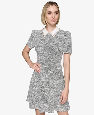 Karl Lagerfeld Paris Women's Puffed-Shoulder Collared Dress