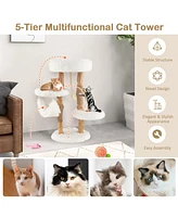 Slickblue Solid Wood Cat Tower with Jute Scratching Posts and Hanging Rope for Indoor Cats