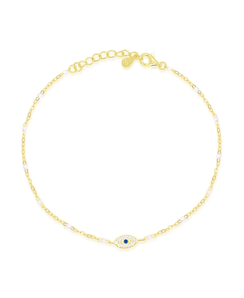 Etoielle Yellow Gold Tone Cz and Created Pearl Evil Eye Bracelet