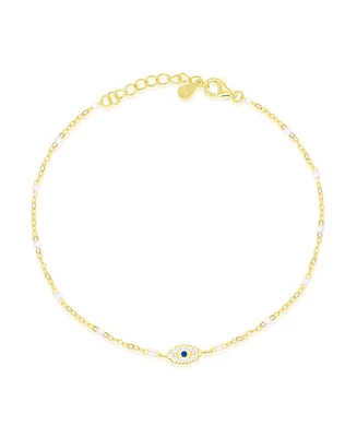 Etoielle Yellow Gold Tone Cz and Created Pearl Evil Eye Bracelet