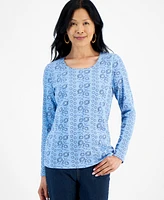 Style & Co Petite Floral Vine Scoop-Neck Long-Sleeve T-Shirt, Created for Macy's