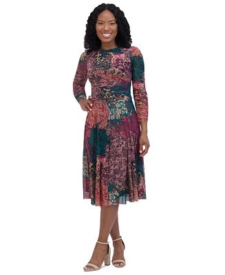 Jessica howard Petite Printed Ruched-Waist Midi Dress