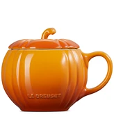 Le Creuset Stoneware Pumpkin Mug with Lid, 14 oz., Persimmon