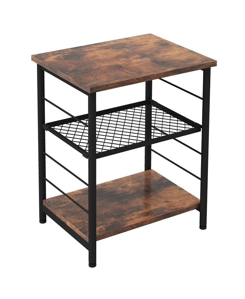 Slickblue 3-Tier Industrial Side Table with Adjustable Mesh Shelf-Rustic Brown