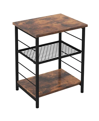 Slickblue 3-Tier Industrial Side Table with Adjustable Mesh Shelf-Rustic Brown