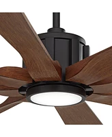 60" Defender Modern Industrial Indoor Outdoor Ceiling Fan 8 Blade Led Light Remote Control Matte Black Finish Brown Blades Bedroom Patio Living Room D