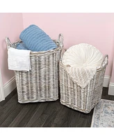Jonathan Y Arbour Rustic Hand-Woven Rattan Nesting Baskets with Wheels and Handles, White Wash/Kubu Gray (Set of 2)