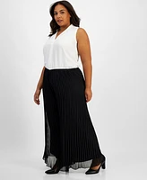 Alex Evenings Plus Pleated Wide-Leg Pants