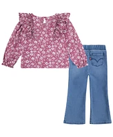 Levi's Little Kids Ruffle Tee and Flared Jeans 2-Piece Set