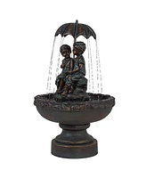 John Timberland Boy and Girl Under Umbrella Outdoor Floor Water Fountain 40" High Copper Green Bronze Resin for Garden Patio Yard Deck Home Lawn Porch