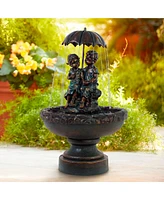 John Timberland Boy and Girl Under Umbrella Outdoor Floor Water Fountain 40" High Copper Green Bronze Resin for Garden Patio Yard Deck Home Lawn Porch