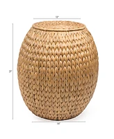Jonathan Y Colt 17" Coastal Bohemian Handwoven Hyacinth Storage Stool with Lid, Natural