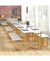 Slickblue 4 Piece Dining Table Set with Bench and 2 Stools-White