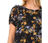 CeCe Women's Short Sleeve Round Neck Floral Blouse