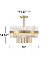 Possini Euro Design Jenna Modern Glam Ceiling Light Semi Flush-Mount Fixture 16" Soft Gold 3-Light 2