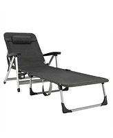 Gymax Beach Chaise Lounge Chair Patio Folding Recliner w/ 7 Adjustable Positions Grey