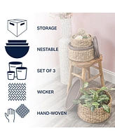 Jonathan Y Gouda Southwestern Hand-Woven Hyacinth Circular Nesting Baskets with Wood Lids, Natural (Set of 3)