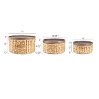 Jonathan Y Gouda Southwestern Hand-Woven Hyacinth Circular Nesting Baskets with Wood Lids, Natural (Set of 3)