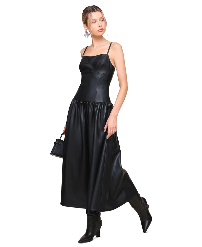 Avec Les Filles Women's Faux-Leather Drop-Waist Maxi Dress