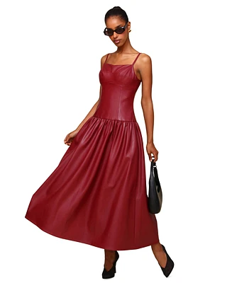 Avec Les Filles Women's Faux-Leather Drop-Waist Maxi Dress