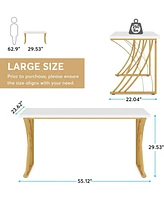Tribesigns 55 Large Modern Computer Desk, White & Gold Luxury Laptop Pc Student Table, Makeup Vanity Table with Thick Frame & Strong Legs, Sturdy Writ