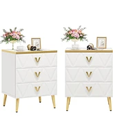 Tribesigns 3-Drawer Nightstand Set of 2, Luxury Bedside Table End Table with Storage Drawers and Golden Legs, Modern Nightstand for Bedroom