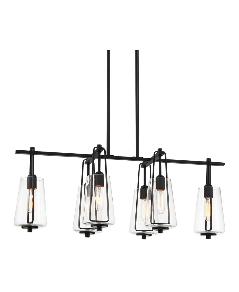 Possini Euro Design Wexford Black Island Linear Pendant Chandelier 36 1/2" Wide Mid Century Modern Clear Glass Curvy Shades 6