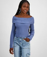 Madden Girl Juniors' Off-The-Shoulder Ribbed Sweater